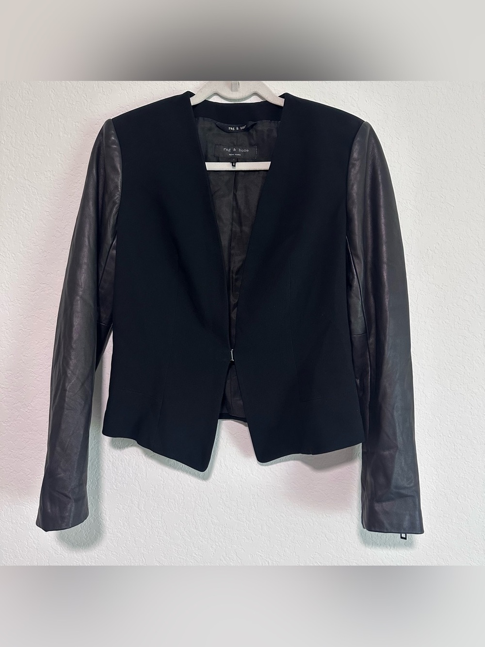 rag & bone Black Blazer with Leather Sleeves